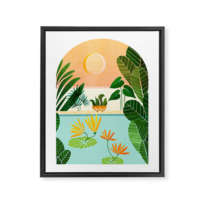 Lily Pond Landscape Illustration Framed Canvas Print Gallery Image 1