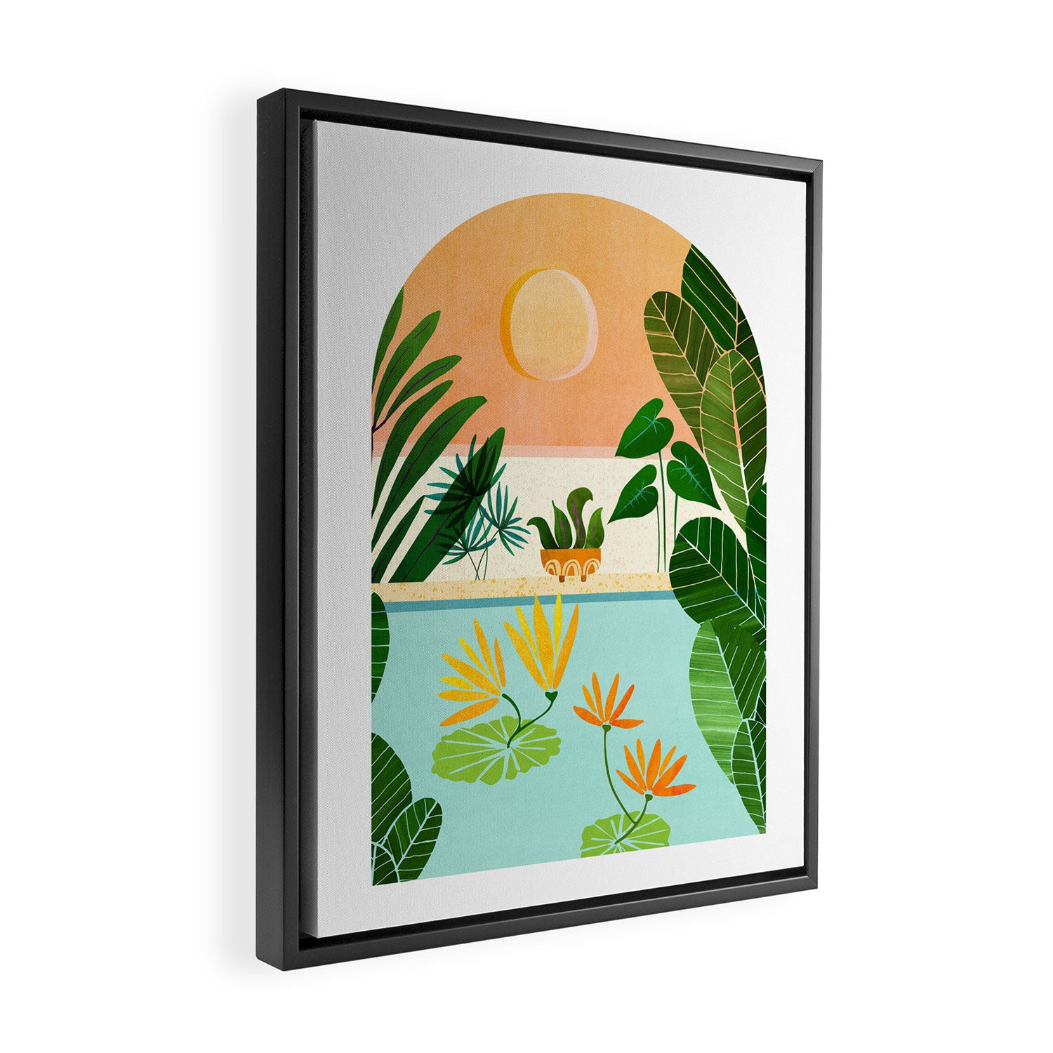 Lily Pond Landscape Illustration Framed Canvas Print Gallery Image 2