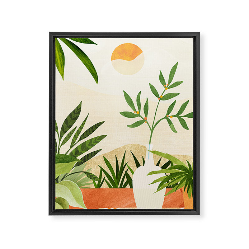 Mediterranean Terrace - Colorful Landscape Illustration Framed Canvas Print Gallery Image 6