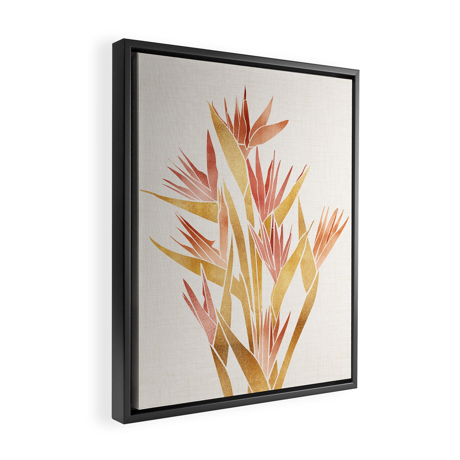 Metallic Gold Bird of Paradise Flowers Framed Canvas Print Gallery Image 2