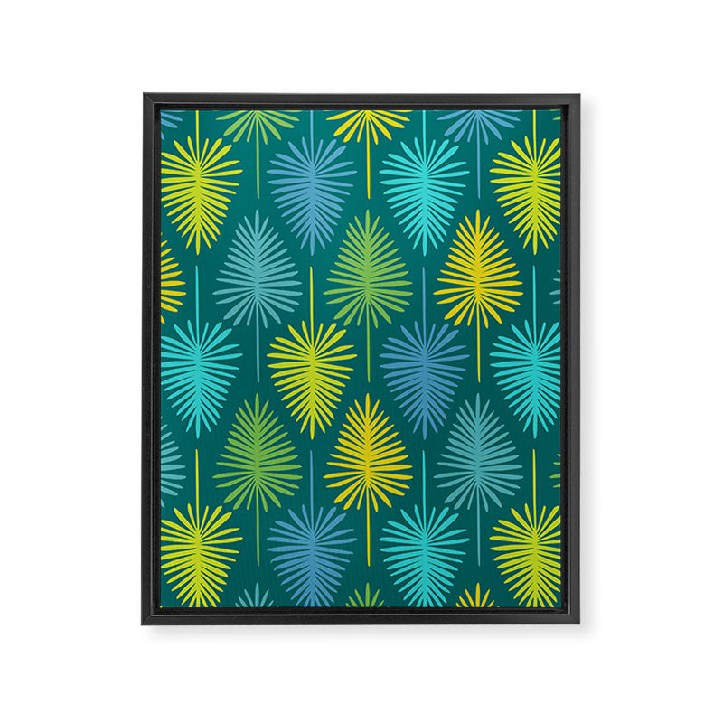 Mid Century Blue and Green Forest Framed Canvas Print Gallery Image 8