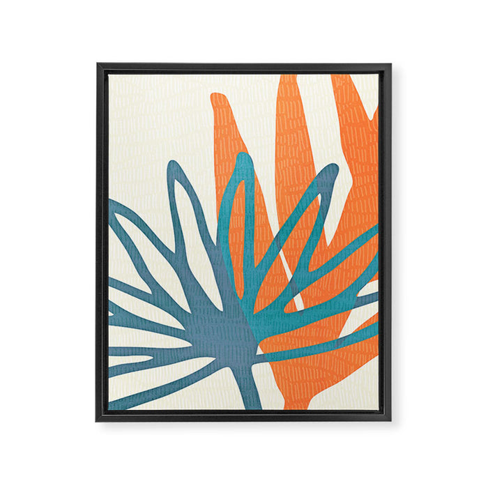 Mid Century Nature Print / Teal and Orange Framed Canvas Print Gallery Image 1