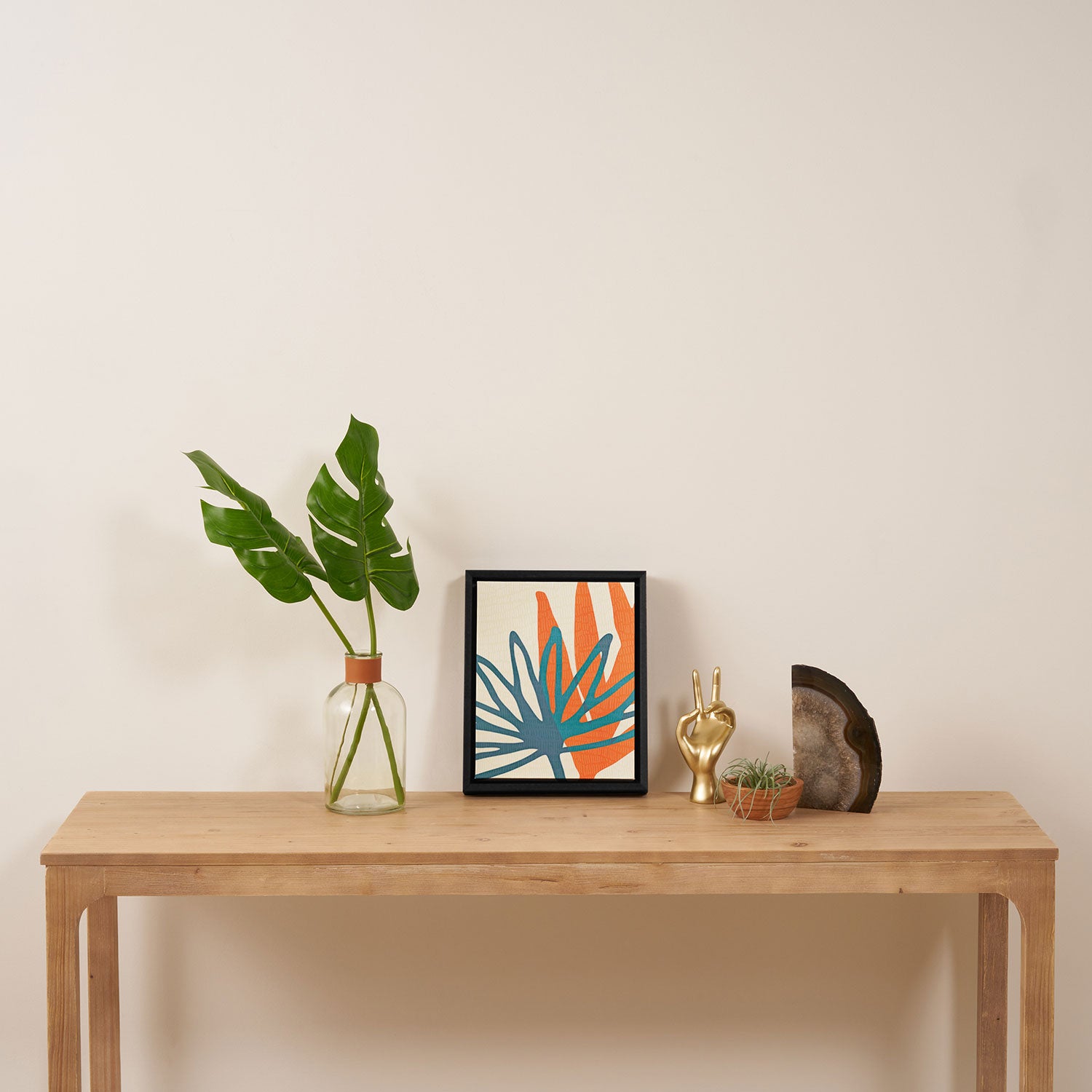 Mid Century Nature Print / Teal and Orange Framed Canvas Print Gallery Image 4