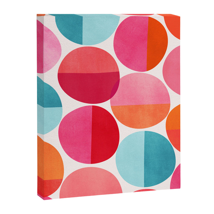 Mid Century Pink and Orange Dots Canvas Print Gallery Image 1