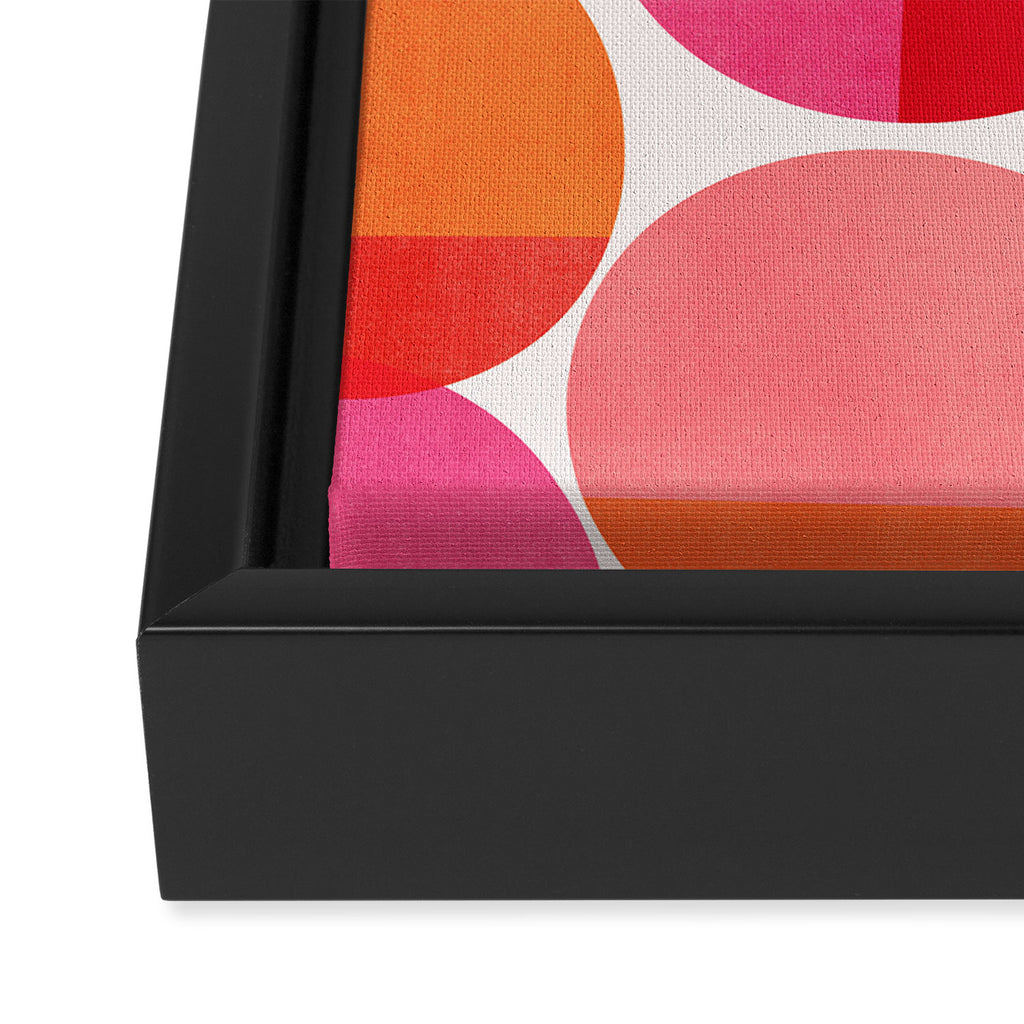 Mid Century Pink and Orange Dots Framed Canvas Print Gallery Image 3
