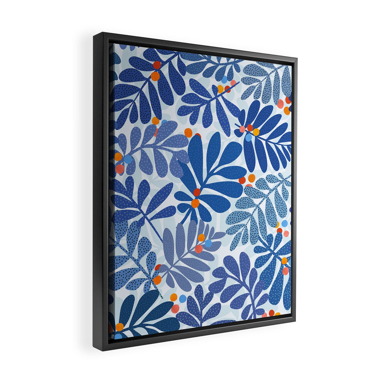 Mid Century Winter Blues Framed Canvas Print Gallery Image 2