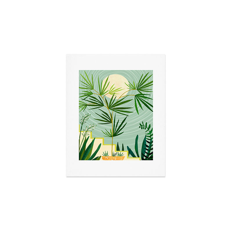 Midnight Moon Green Garden Scene Art Print Gallery Image 1