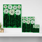 Mod Flower Garden - Black and White on Green Canvas Print Gallery Image 3
