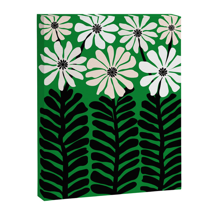Mod Flower Garden - Black and White on Green Canvas Print Gallery Image 1