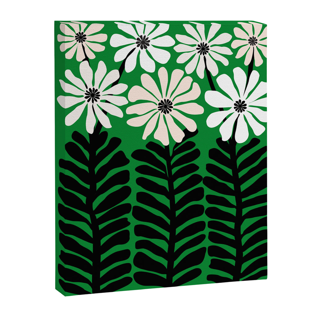 Mod Flower Garden - Black and White on Green Canvas Print Gallery Image 6