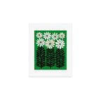 Mod Flower Garden - Black and White on Green Art Print Gallery Image 1
