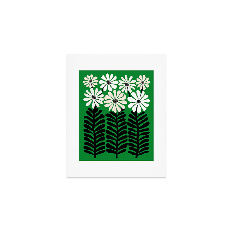 Mod Flower Garden - Black and White on Green Art Print Gallery Image 1
