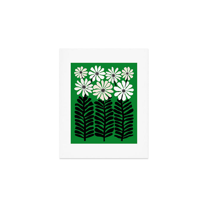 Mod Flower Garden - Black and White on Green Art Print Gallery Image 1