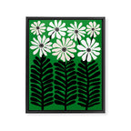 Mod Flower Garden - Black and White on Green Framed Canvas Print Gallery Image 6