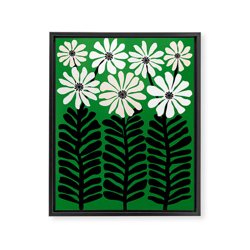 Mod Flower Garden - Black and White on Green Framed Canvas Print Gallery Image 6