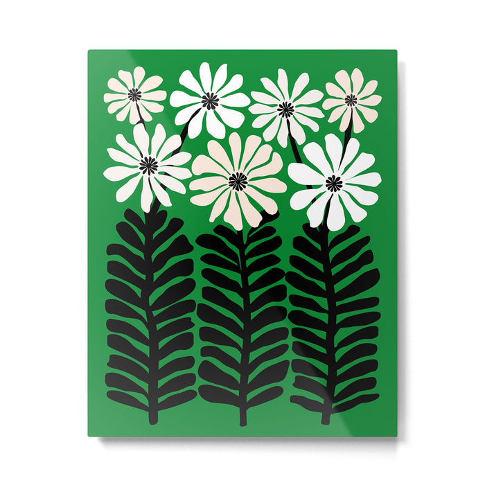 Mod Flower Garden - Black and White on Green Metal Print Gallery Image 1