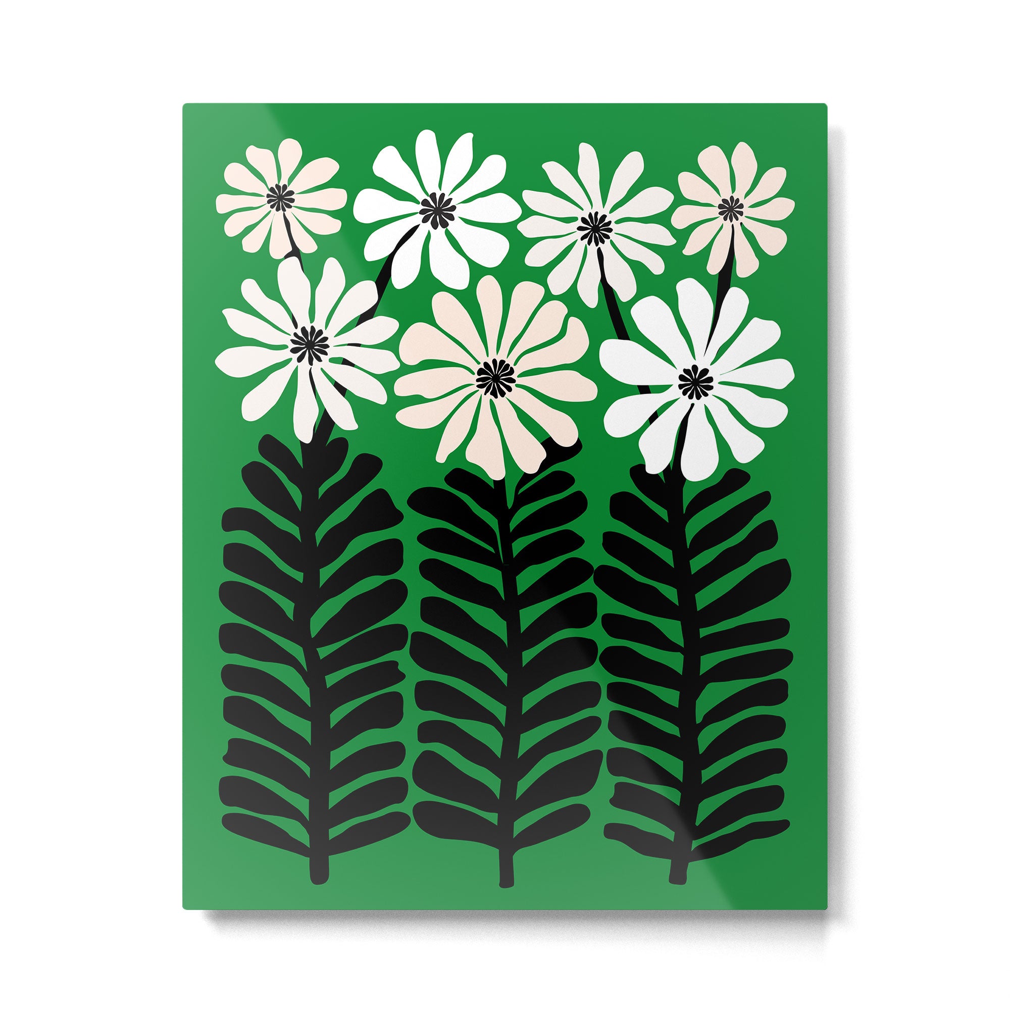 Mod Flower Garden - Black and White on Green Metal Print Gallery Image 4