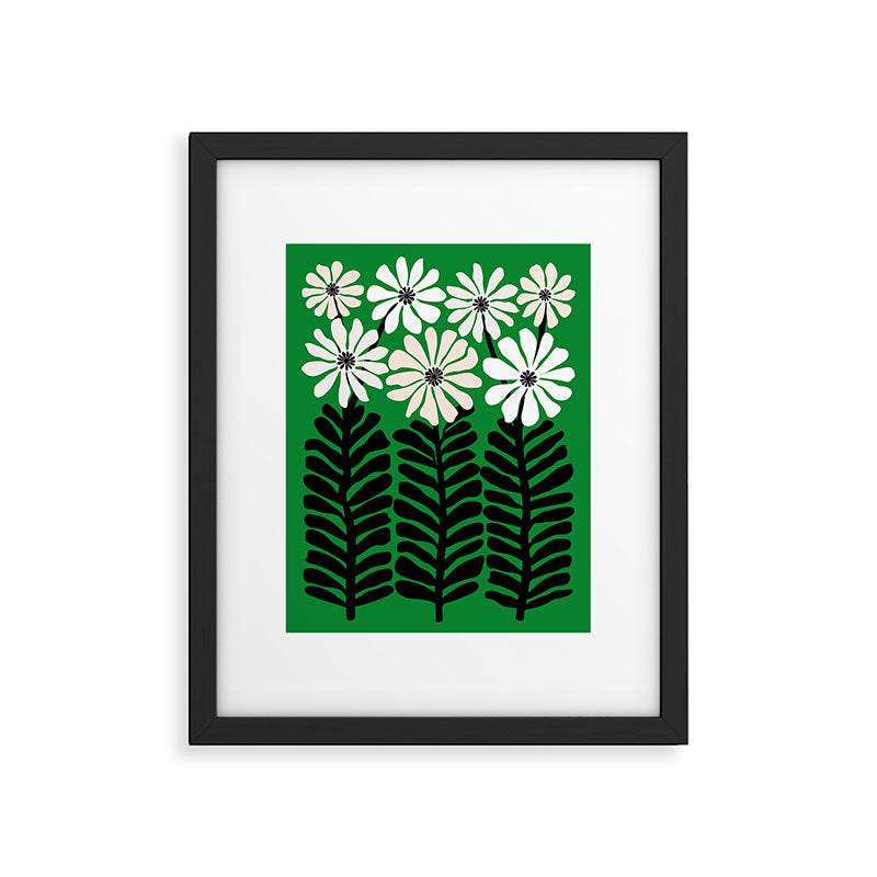 Mod Flower Garden - Black and White on Green Framed Art Print Gallery Image 4