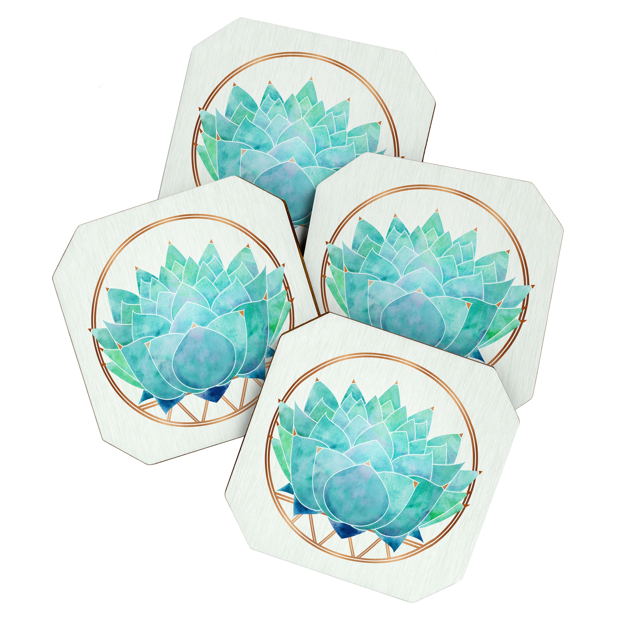 Modern Succulent with Metallic Gold Watercolor Coaster Gallery Image 1