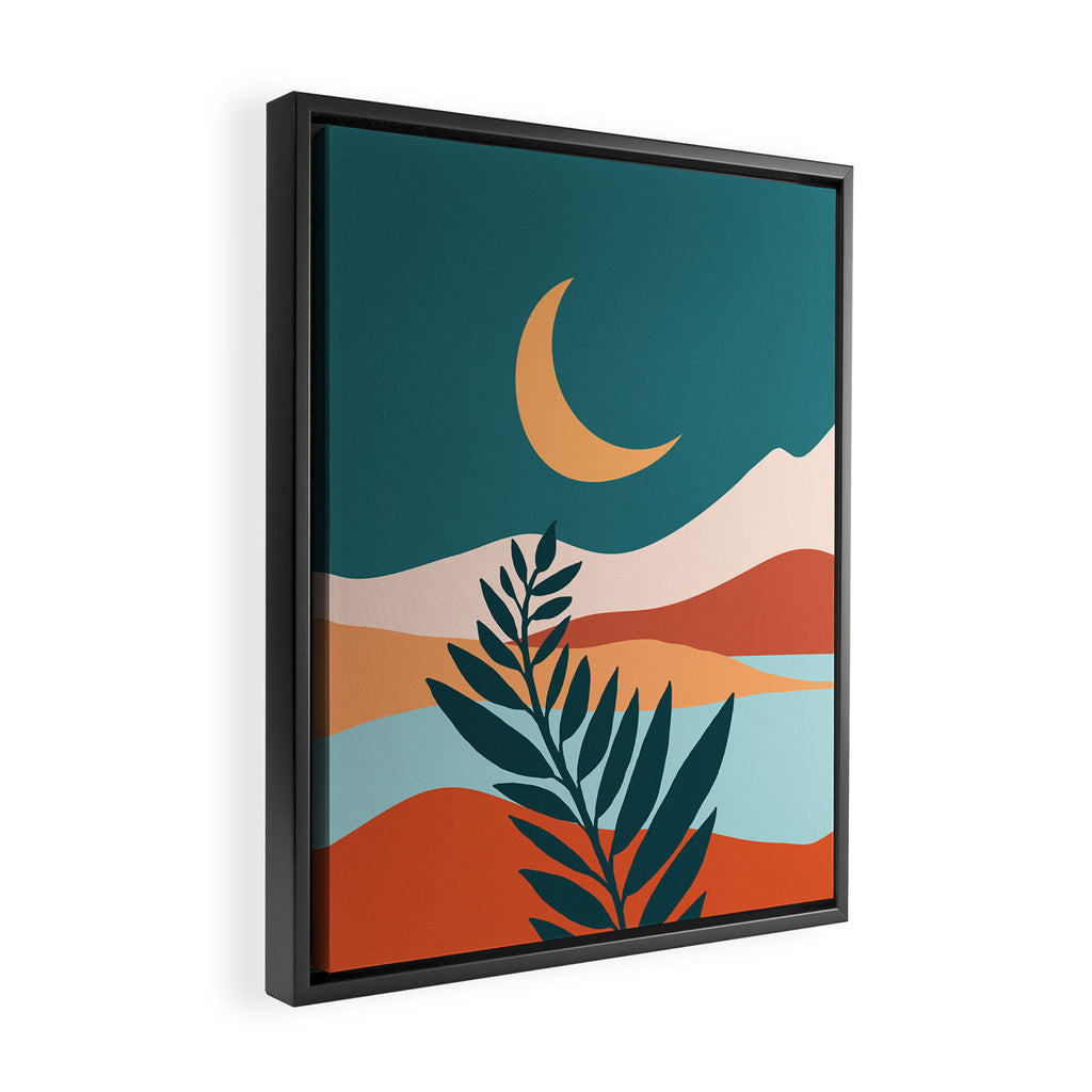 Moonlit Mediterranean Abstract Landscape Framed Canvas Print Gallery Image 2