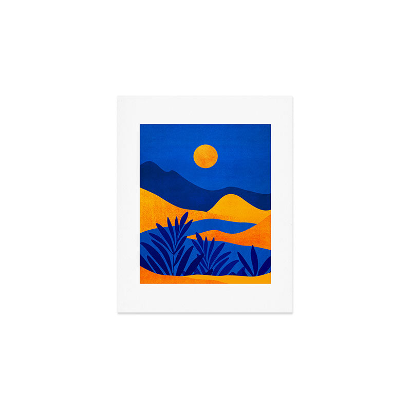 Moonrise Mountains / Blue and Orange Art Print Gallery Image 1