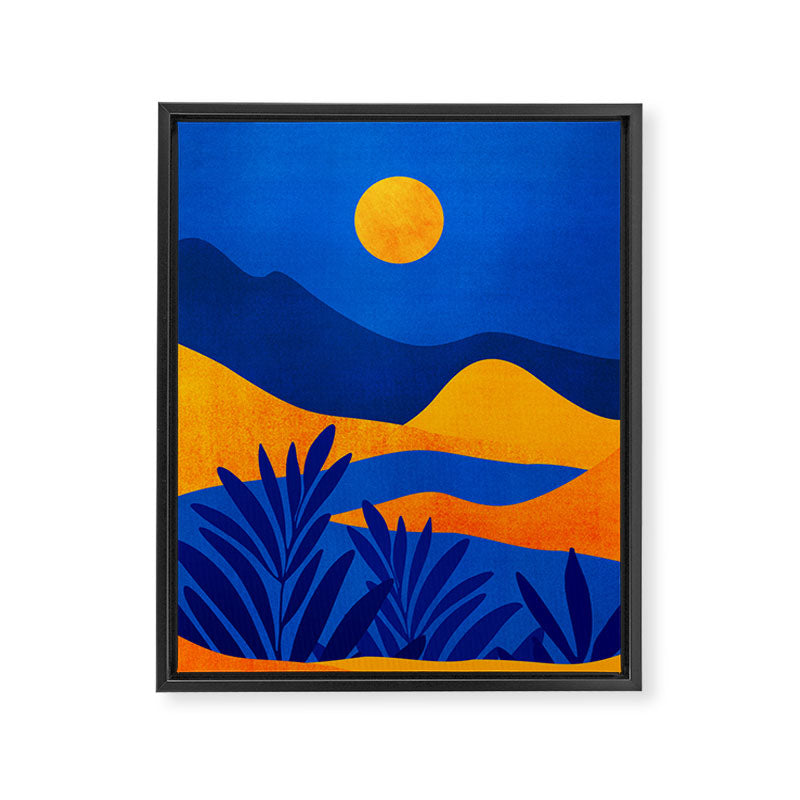 Moonrise Mountains / Blue and Orange Framed Canvas Print Gallery Image 6