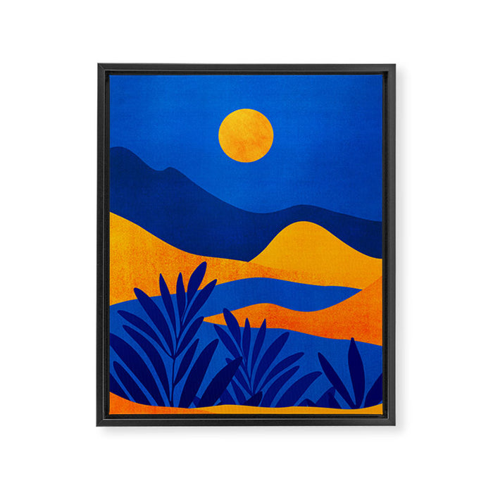 Moonrise Mountains / Blue and Orange Framed Canvas Print Gallery Image 1