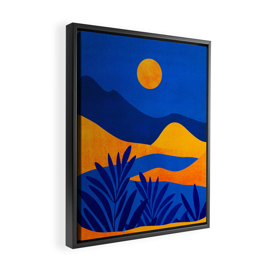 Moonrise Mountains / Blue and Orange Framed Canvas Print Gallery Image 2