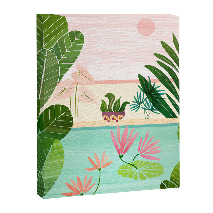 Morocco Meditation Garden - Pink and Green Landscape Canvas Print Gallery Image 1