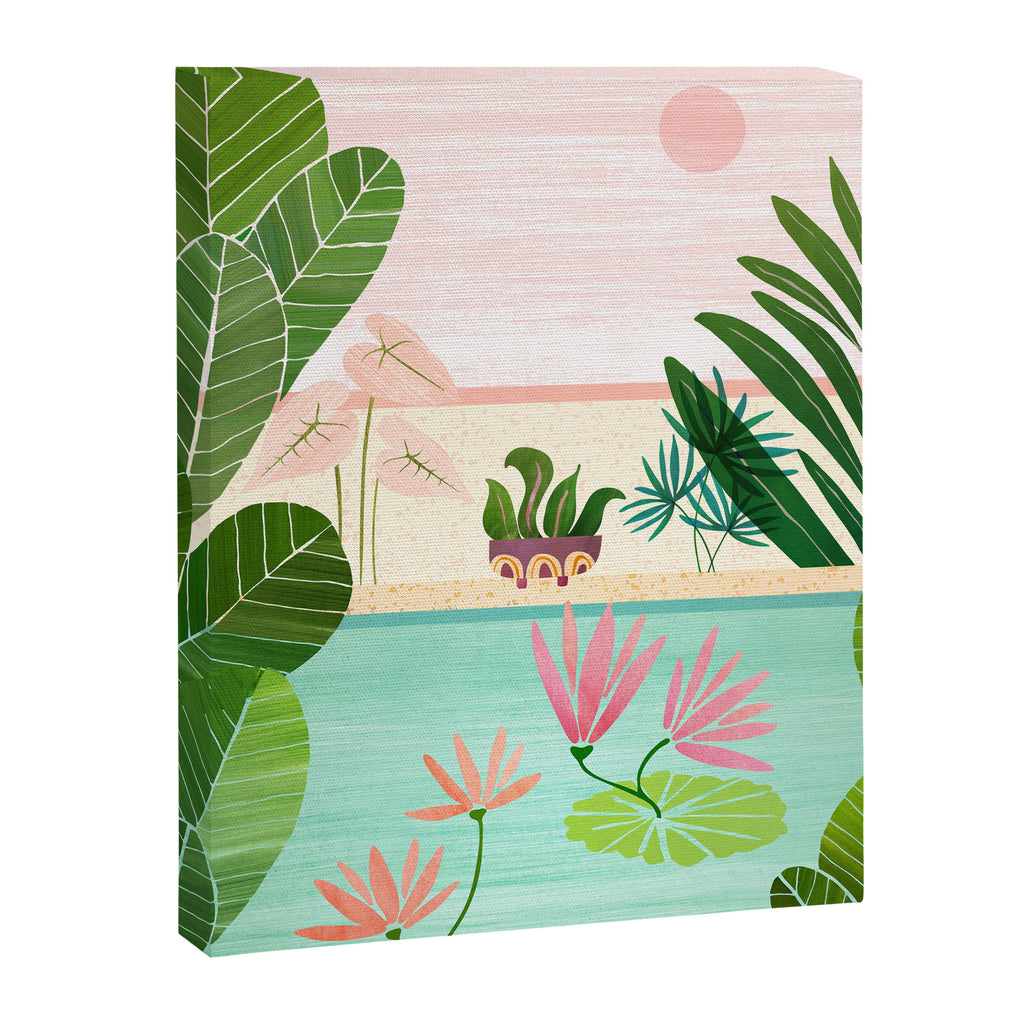 Morocco Meditation Garden - Pink and Green Landscape Canvas Print Gallery Image 6