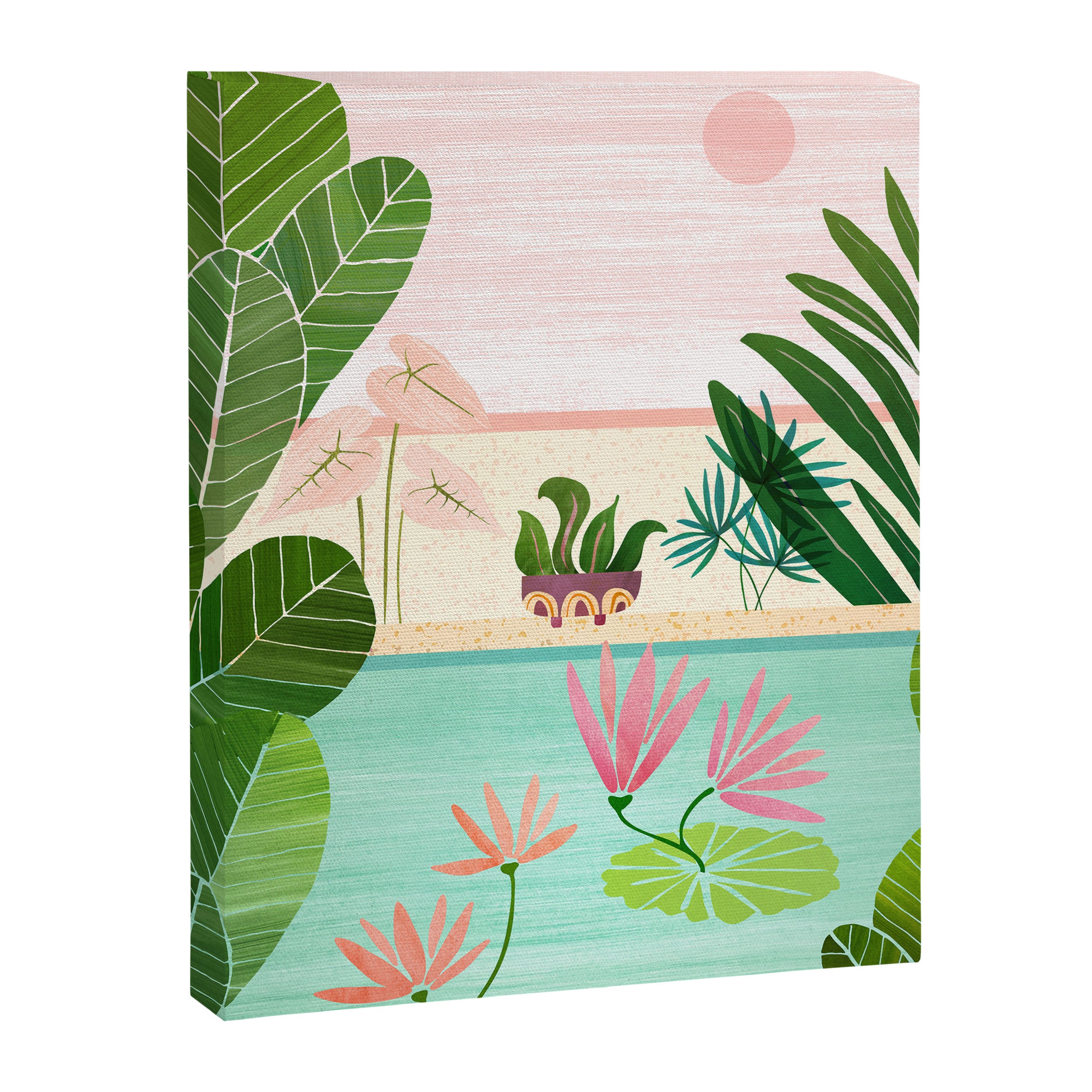 Morocco Meditation Garden - Pink and Green Landscape Canvas Print Gallery Image 6
