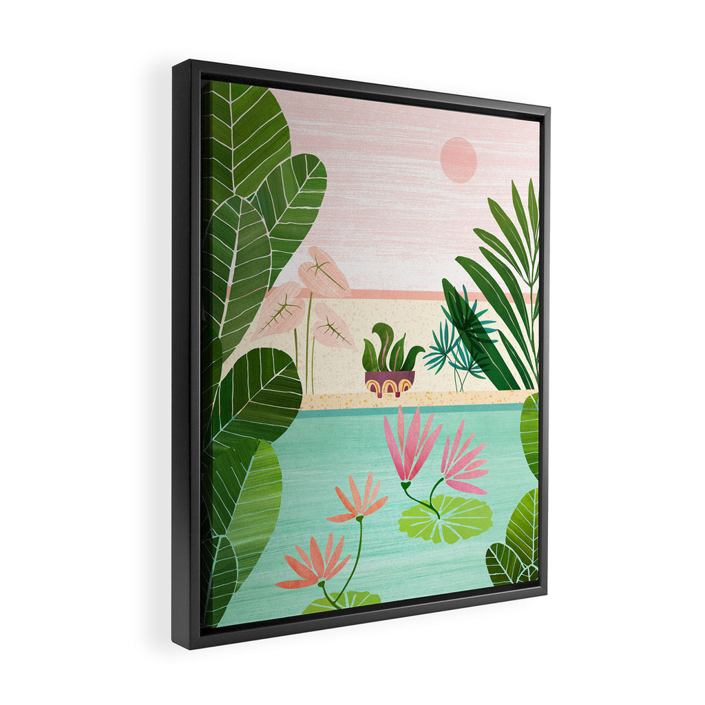 Morocco Meditation Garden - Pink and Green Landscape Framed Canvas Print Gallery Image 2