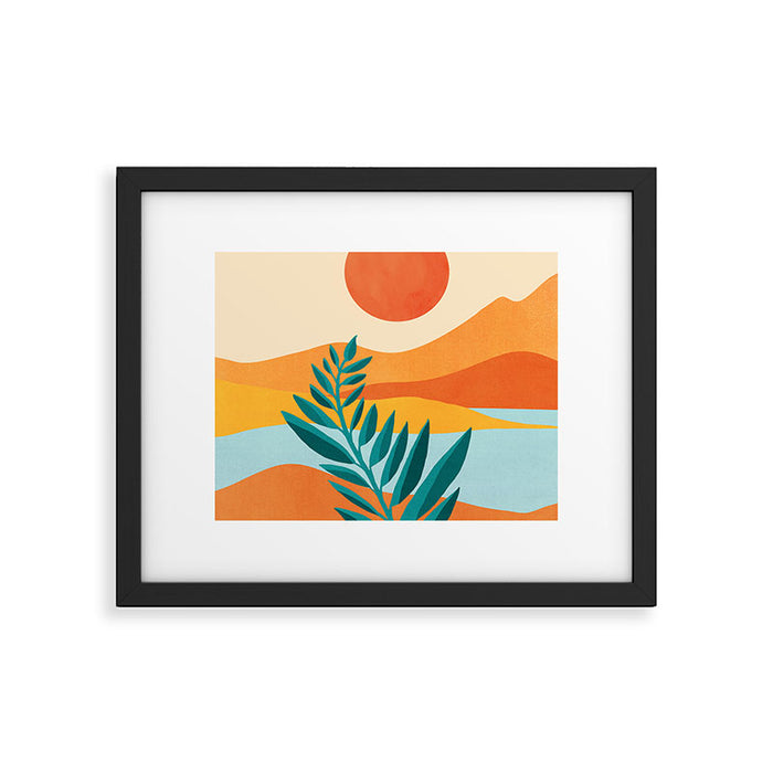 Mountain Sunset Colorful Landscape Illustration Framed Art Print Gallery Image 1