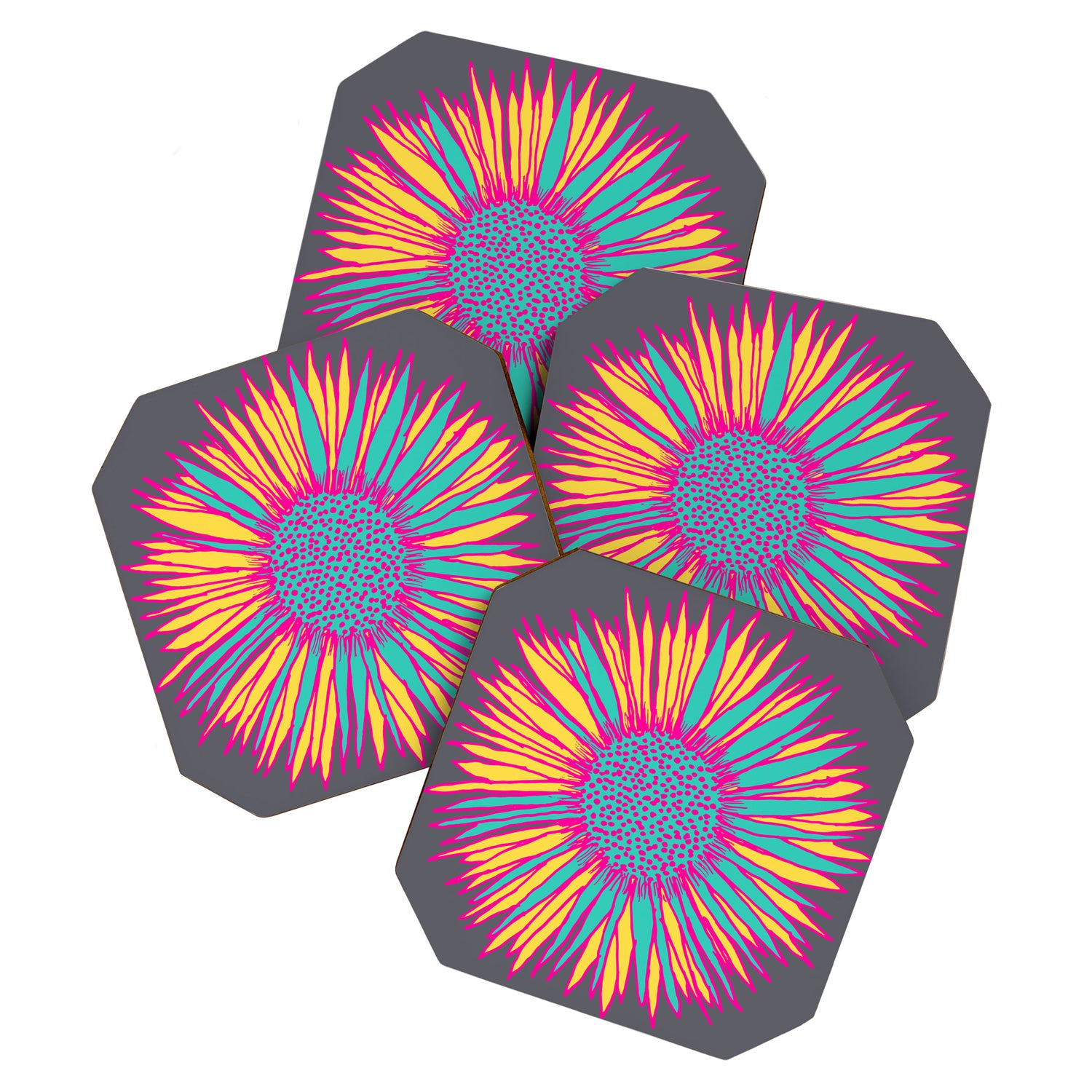 Neon Sunflower Line Art Coaster Gallery Image 1