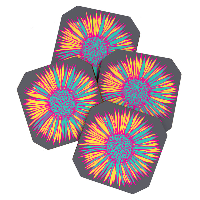 Neon Sunflower Line Art Coaster Gallery Image 1