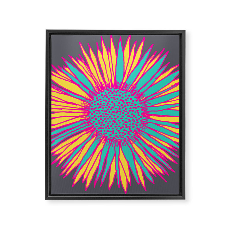 Neon Sunflower Line Art Framed Canvas Print Gallery Image 8