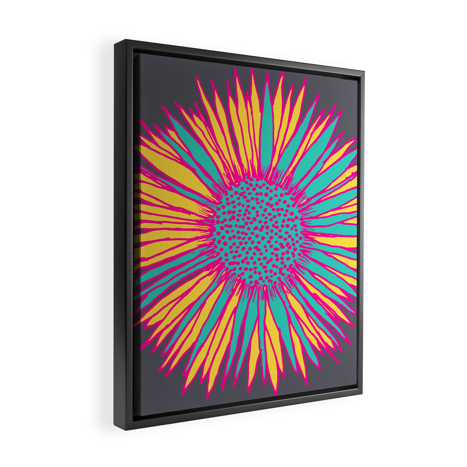 Neon Sunflower Line Art Framed Canvas Print Gallery Image 2