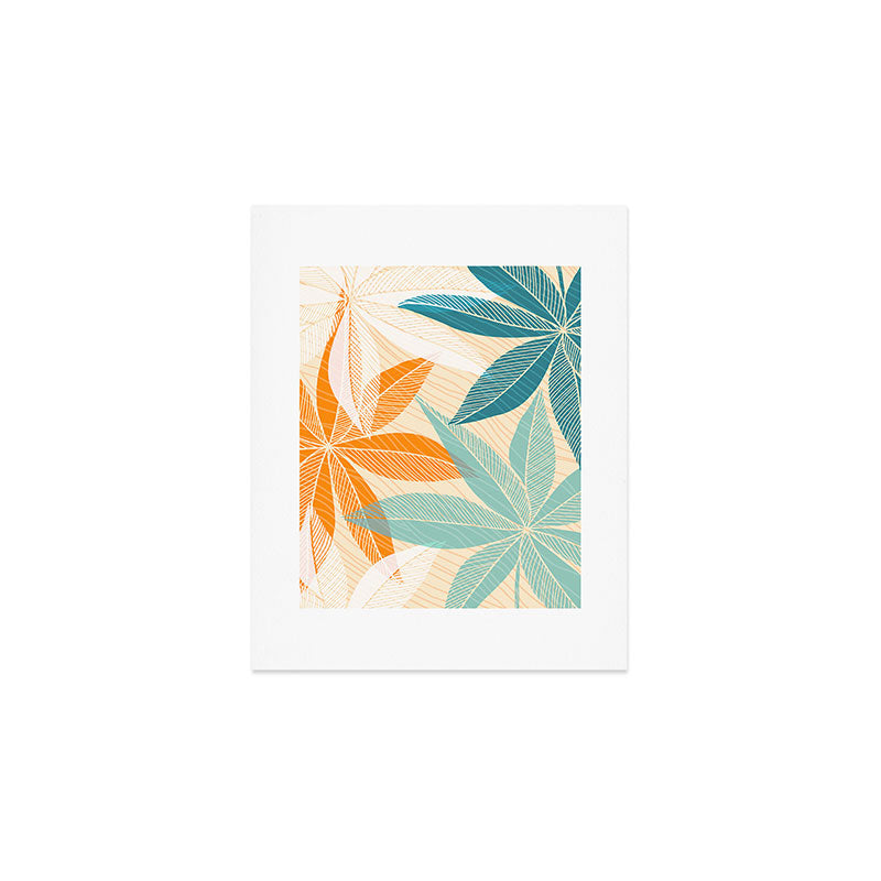 Orange and Teal Tropical Floral Print Art Print Gallery Image 1