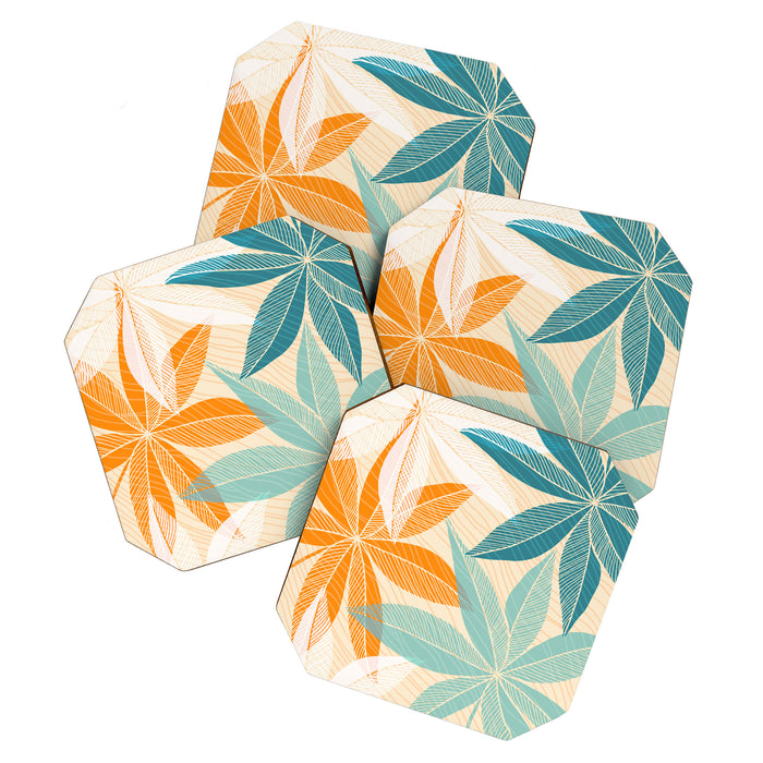 Orange and Teal Tropical Floral Print Coaster Gallery Image 1