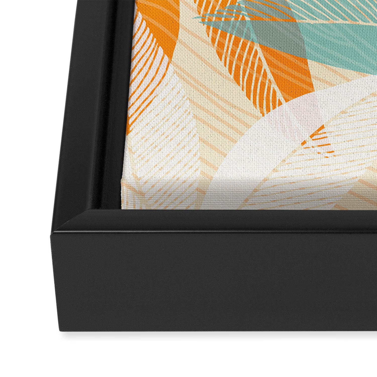 Orange and Teal Tropical Floral Print Framed Canvas Print Gallery Image 3
