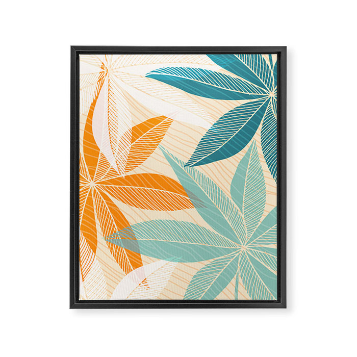 Orange and Teal Tropical Floral Print Framed Canvas Print Gallery Image 1
