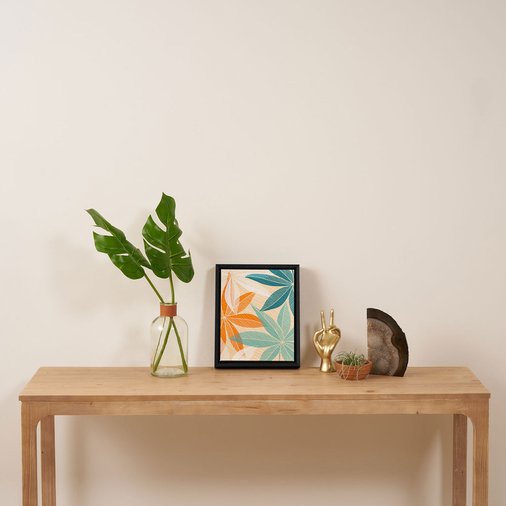 Orange and Teal Tropical Floral Print Framed Canvas Print Gallery Image 4