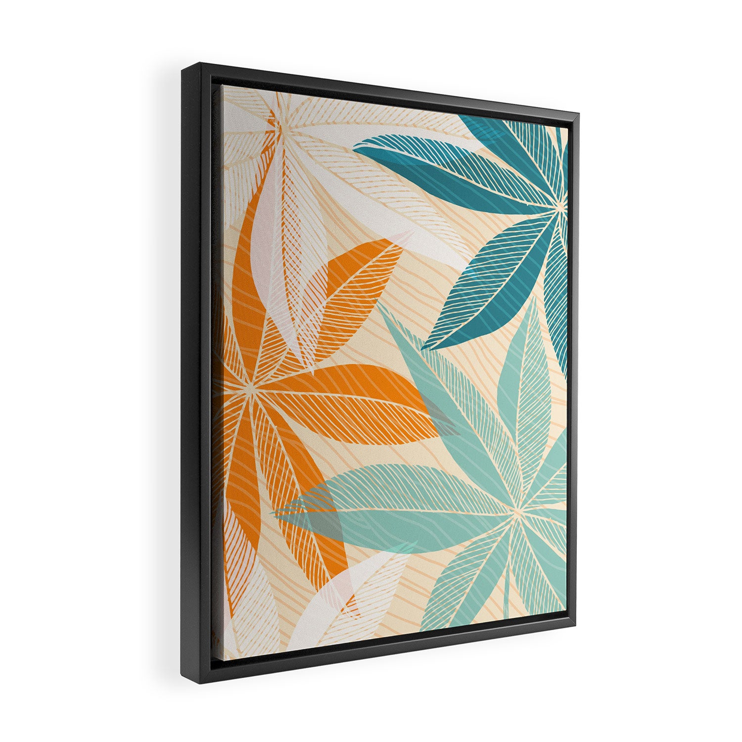 Orange and Teal Tropical Floral Print Framed Canvas Print Gallery Image 2