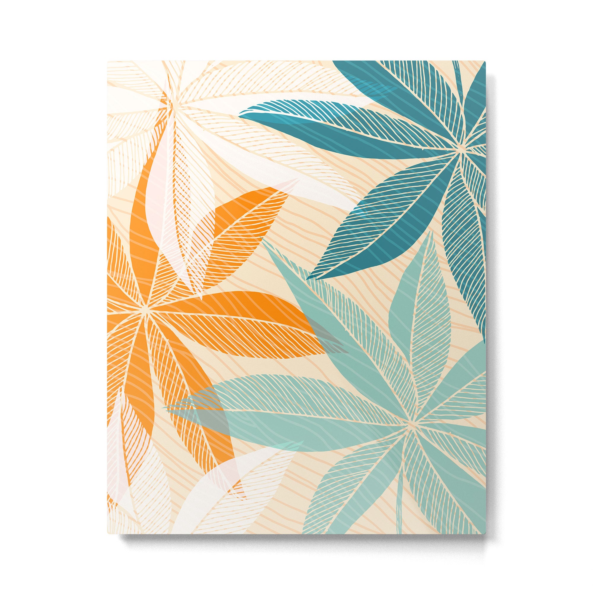 Orange and Teal Tropical Floral Print Metal Print Gallery Image 6