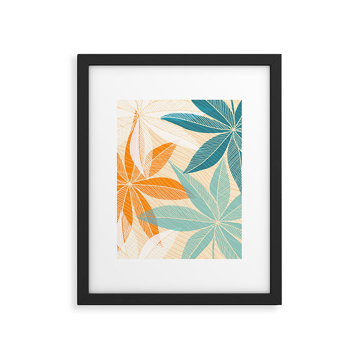 Orange and Teal Tropical Floral Print Framed Art Print Gallery Image 1