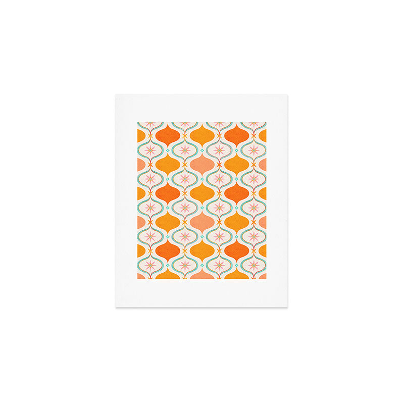 Orange Mid Century Tile Pattern Art Print Gallery Image 1
