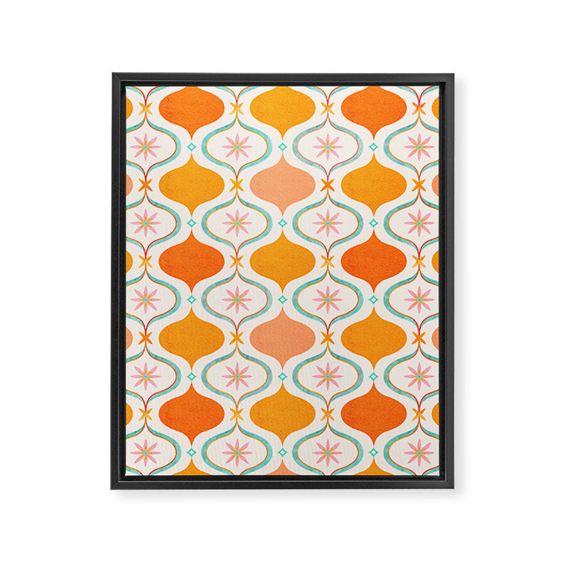 Orange Mid Century Tile Pattern Framed Canvas Print Gallery Image 8