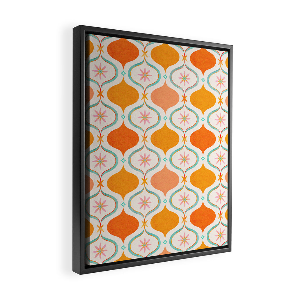 Orange Mid Century Tile Pattern Framed Canvas Print Gallery Image 2
