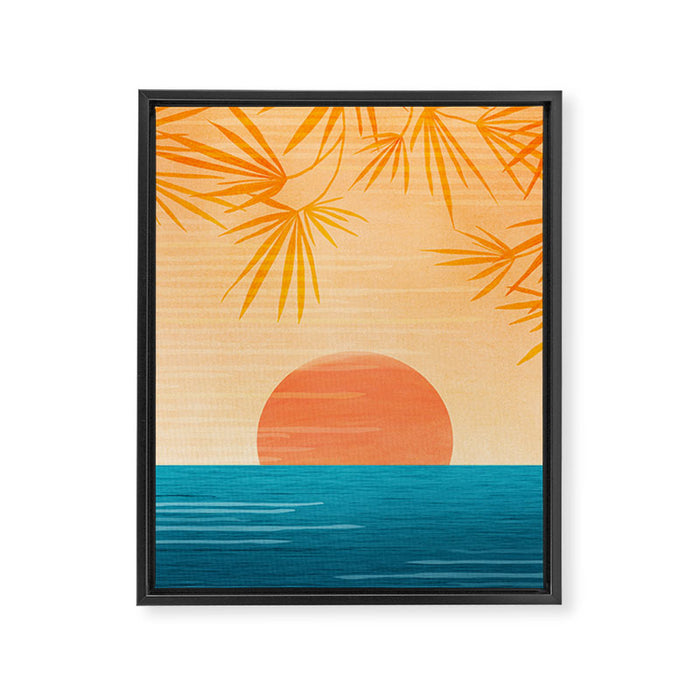 Orange Tropical Sunset Landscape 2 Framed Canvas Print Gallery Image 1