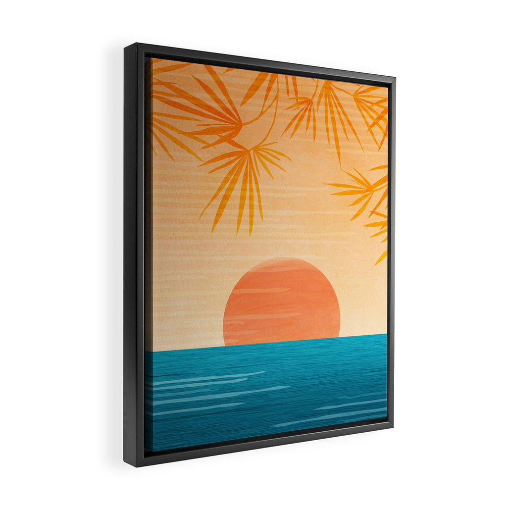 Orange Tropical Sunset Landscape 2 Framed Canvas Print Gallery Image 2
